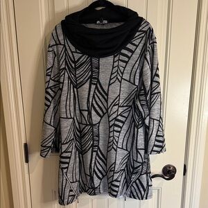 Papa Sweater Black and Grey Cowl Neck Tunic Women Size XXL